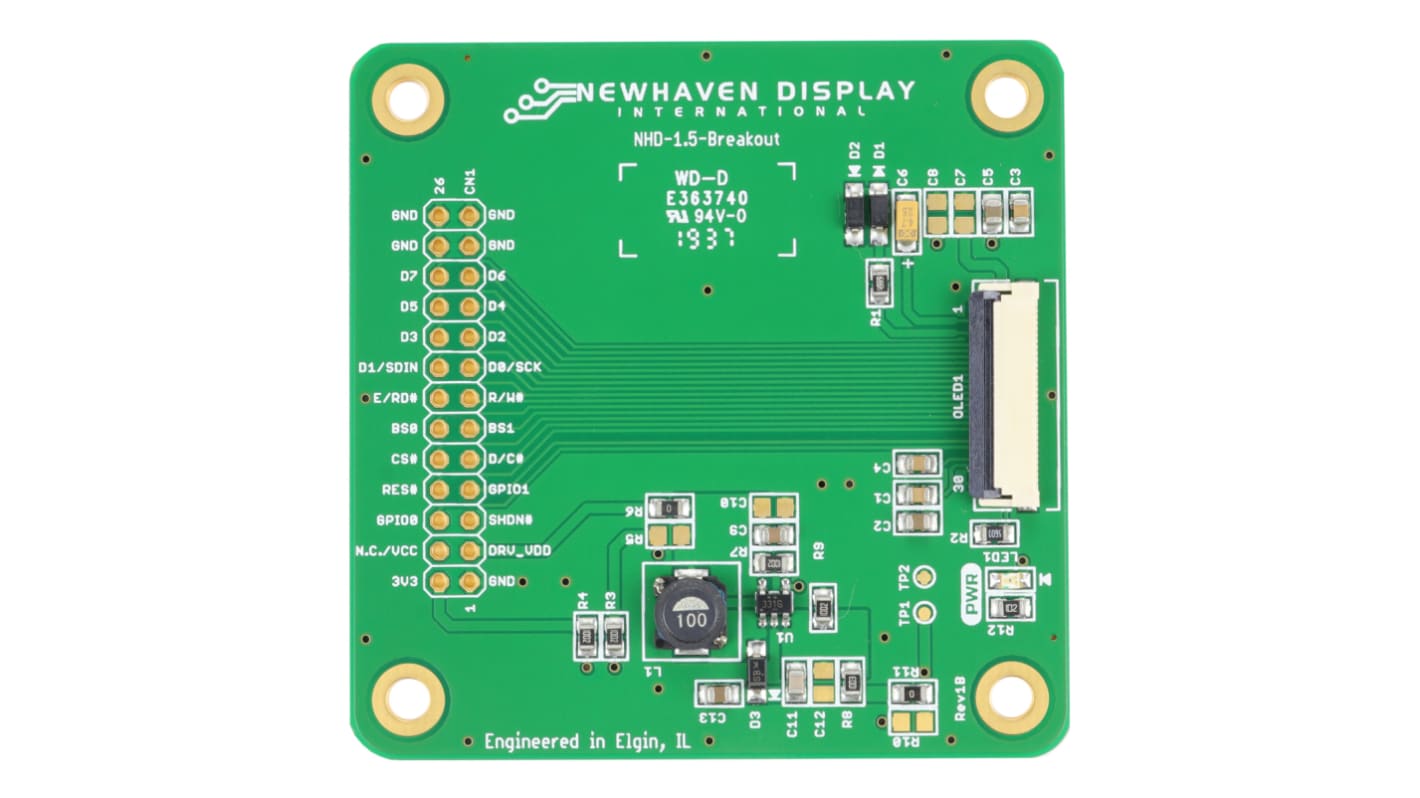 NEWHAVEN DISPLAY INTERNATIONAL Breakout Board For 1.5 inch Color OLED Glass