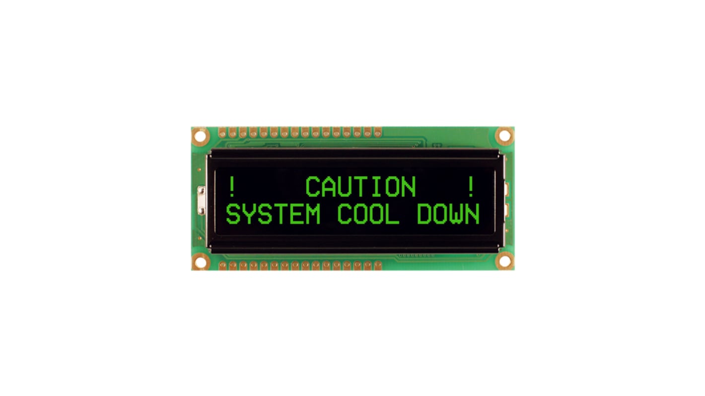 NEWHAVEN DISPLAY INTERNATIONAL NHD-0216K1Z-NSPG-FBW Alphanumeric LCD Alphanumeric Display, Green on Black, 2 Rows by 16
