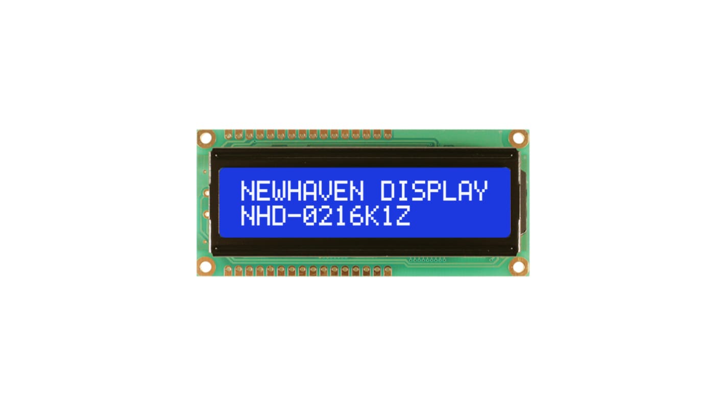NEWHAVEN DISPLAY INTERNATIONAL NHD-0216K1Z-NSW-BBW-L Alphanumeric LCD Alphanumeric Display, White on Blue, 2 Rows by 16