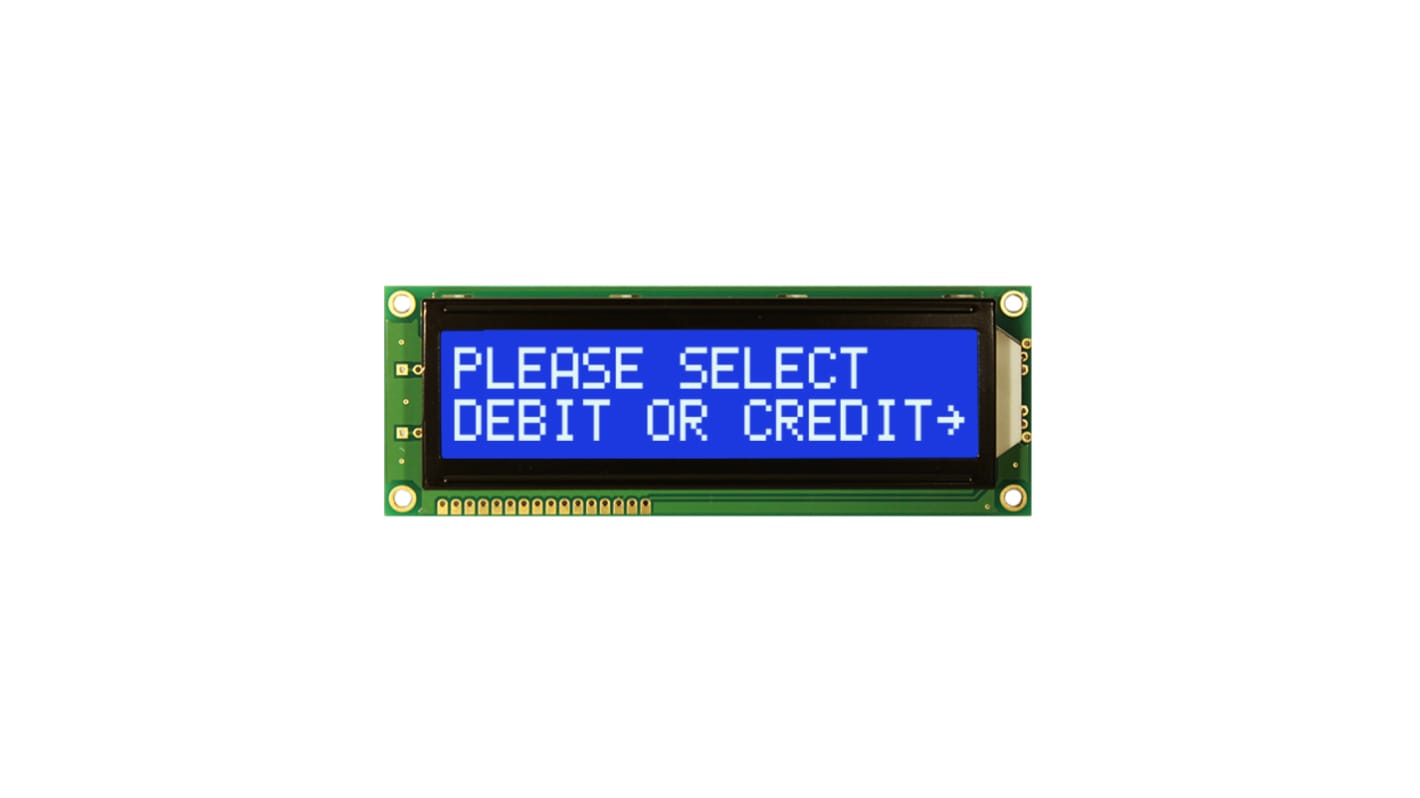 NEWHAVEN DISPLAY INTERNATIONAL NHD-0216SZ-NSW-BBW Alphanumeric LCD Alphanumeric Display, White on Blue, 2 Rows by 16