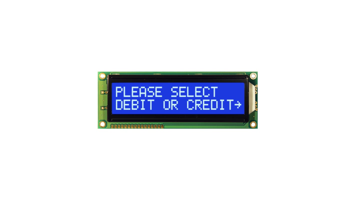 NEWHAVEN DISPLAY INTERNATIONAL NHD-0216SZ-NSW-BBW-33V3 Alphanumeric LCD Alphanumeric Display, White on Blue, 2 Rows by