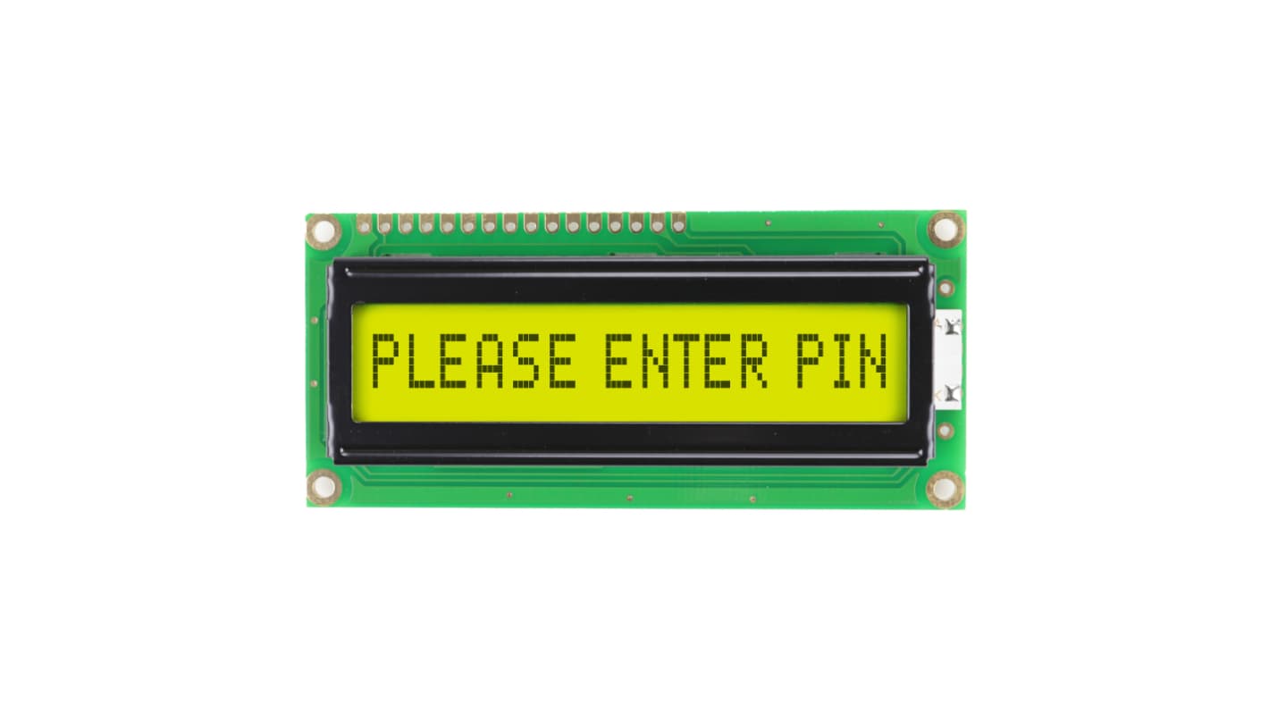 NEWHAVEN DISPLAY INTERNATIONAL NHD-0116AZ-FL-YBW Alphanumeric LCD Alphanumeric Display, Yellow-Green on Yellow/Green, 1