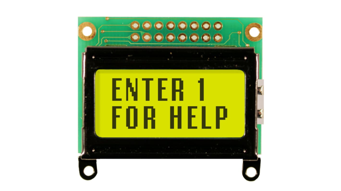 NEWHAVEN DISPLAY INTERNATIONAL NHD-0208AZ-FL-YBW Alphanumeric LCD Alphanumeric Display, Yellow-Green on Yellow/Green, 2