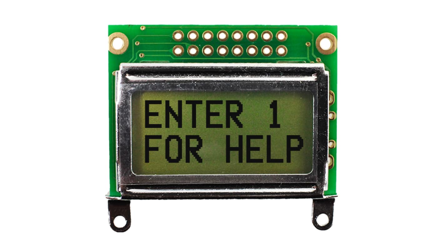 NEWHAVEN DISPLAY INTERNATIONAL NHD-0208AZ-RN-YBW Alphanumeric LCD Alphanumeric Display Yellow/Green, 2 Rows by 8