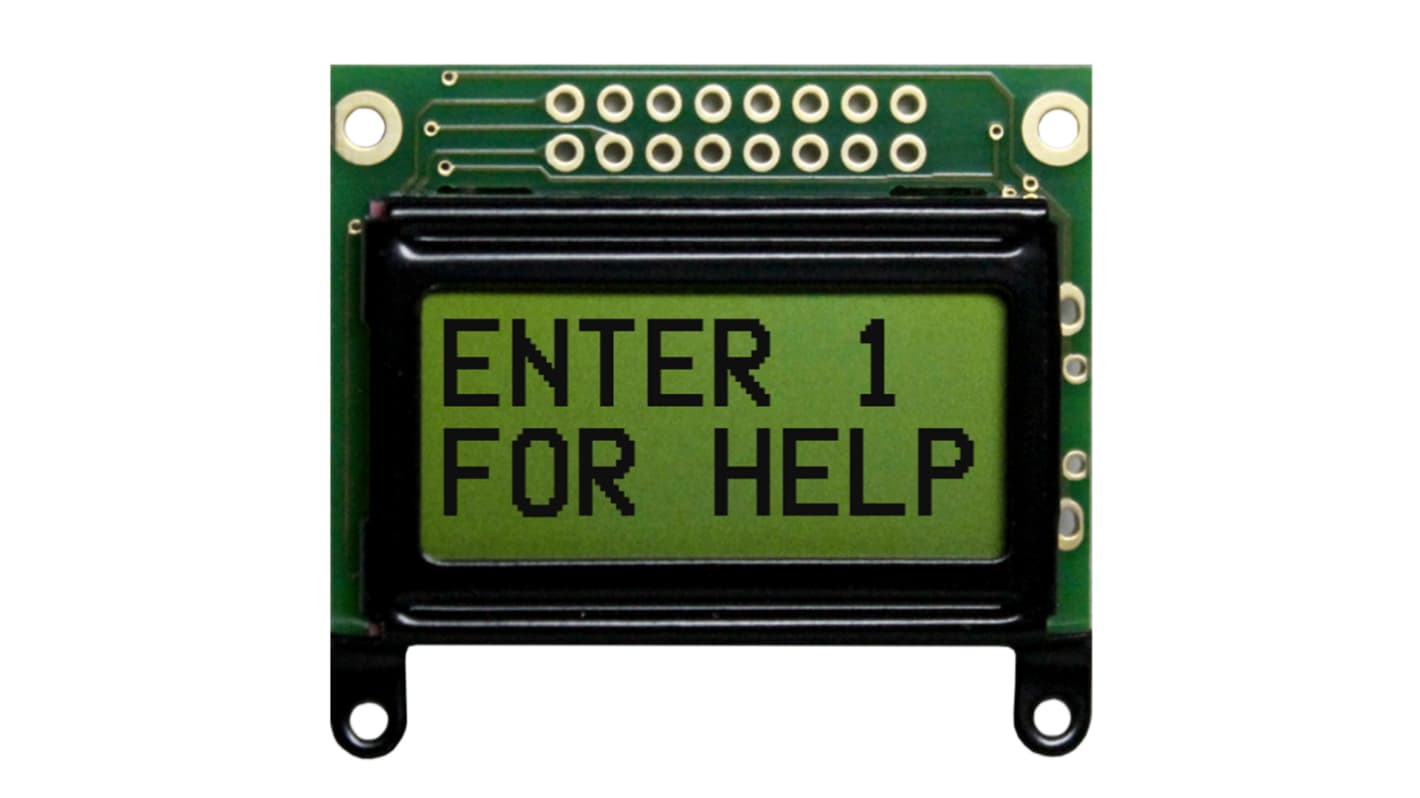 NEWHAVEN DISPLAY INTERNATIONAL NHD-0208AZ-RN-YBW-33V Alphanumeric LCD Alphanumeric Display Yellow/Green, 2 Rows by 8