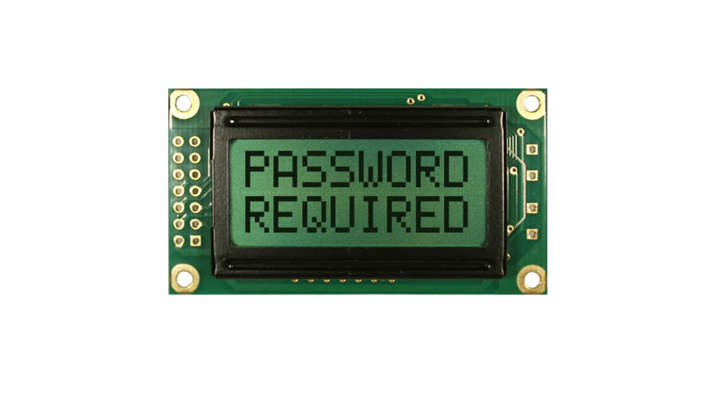 NEWHAVEN DISPLAY INTERNATIONAL NHD-0208BZ-RN-YBW-33V Alphanumeric LCD Alphanumeric Display Yellow/Green, 2 Rows by 8