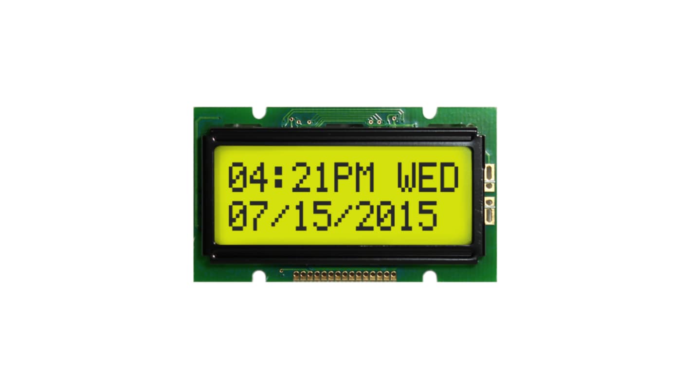 NEWHAVEN DISPLAY INTERNATIONAL NHD-0212WH-AYGH-JT# Alphanumeric LCD Alphanumeric Display, Yellow-Green on Grey, 2 Rows