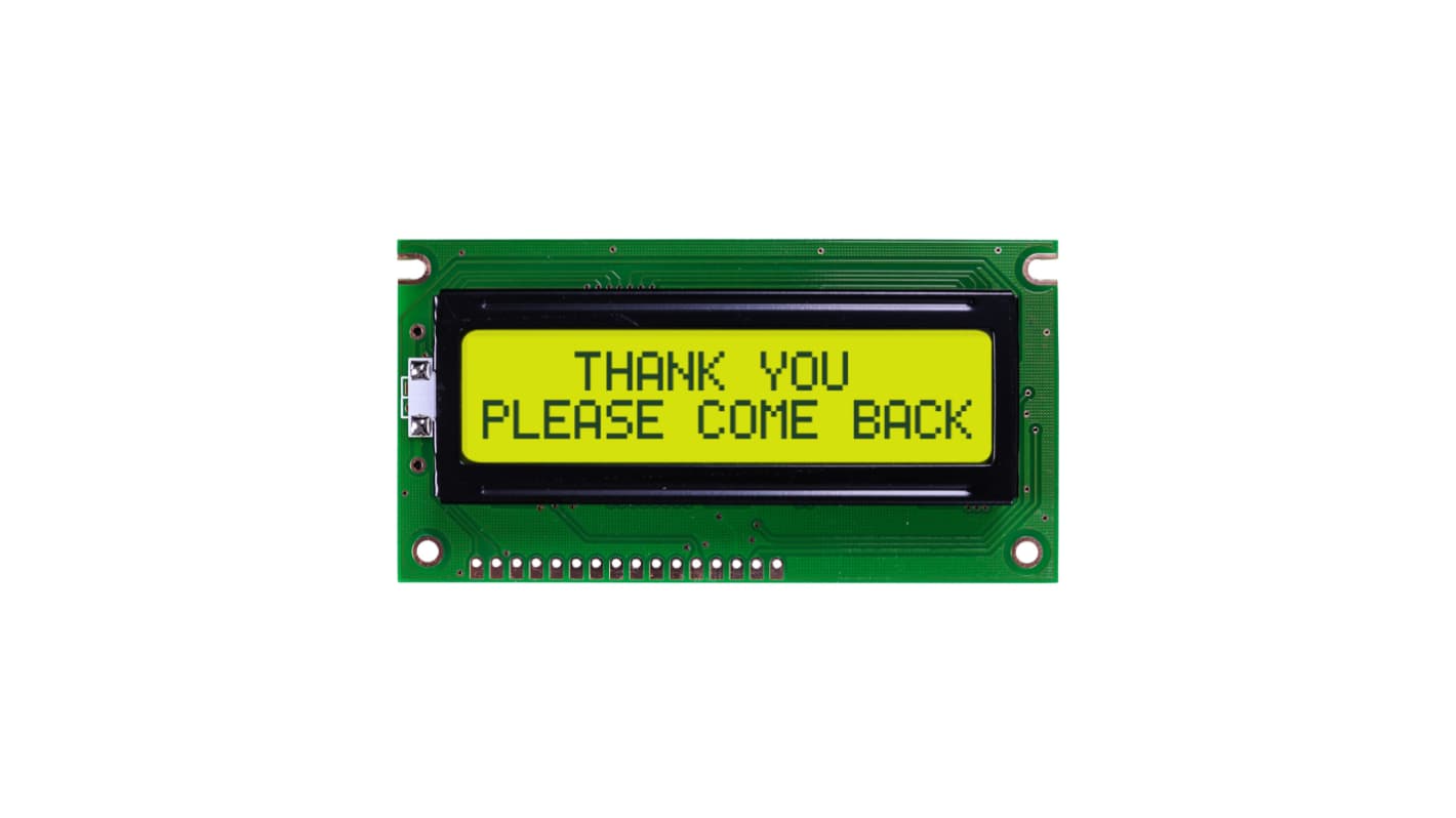 NEWHAVEN DISPLAY INTERNATIONAL NHD-0216EZ-FL-YBW Alphanumeric LCD Alphanumeric Display, Yellow-Green on Yellow/Green, 2