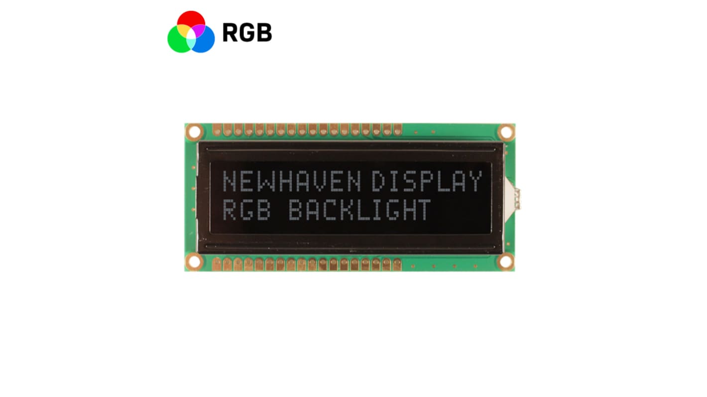 NEWHAVEN DISPLAY INTERNATIONAL NHD-0216K1Z-NS(RGB)-FBW-Rev1 Alphanumeric LCD Alphanumeric Display, Blue, Green, Red on