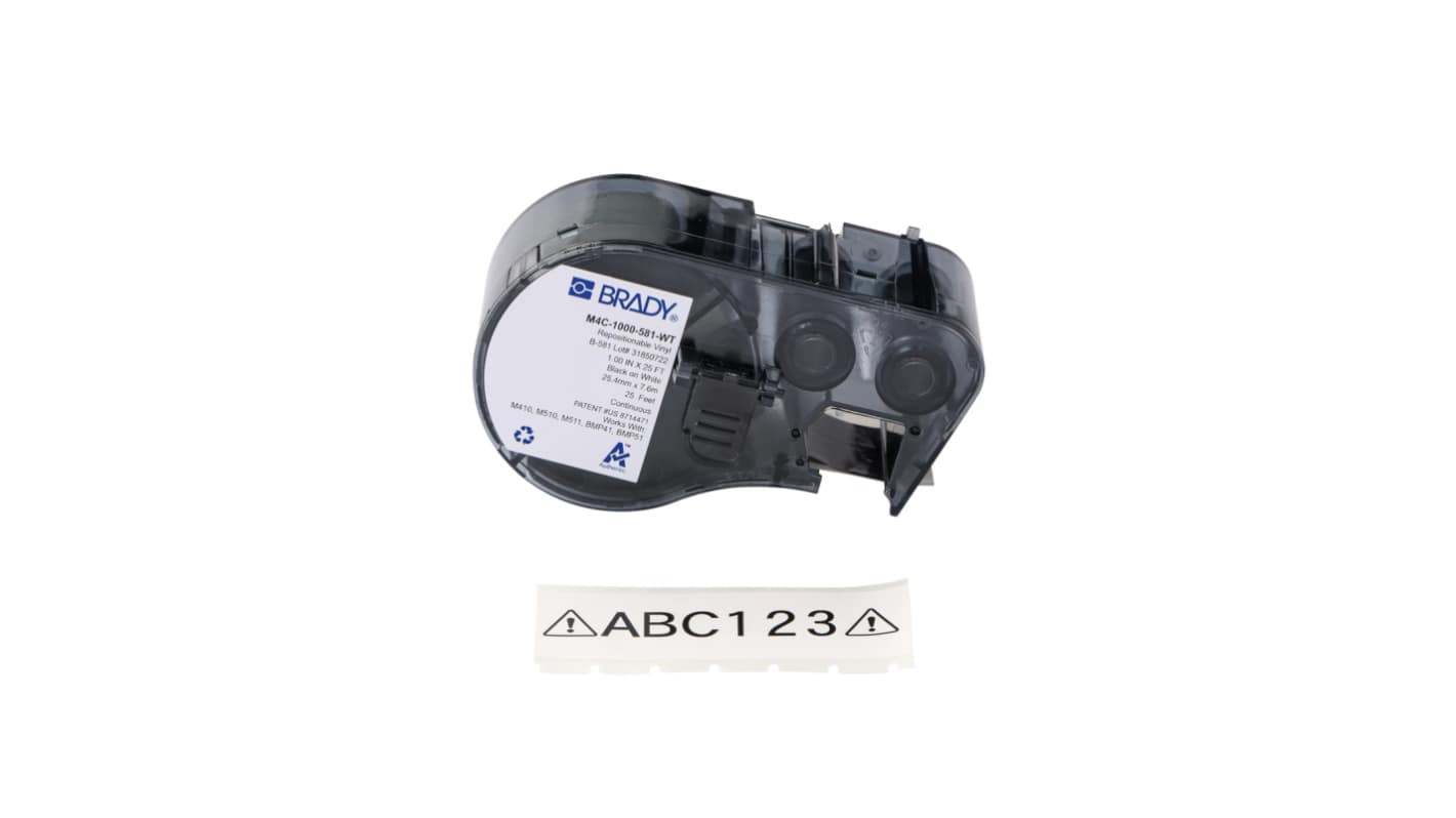 Brady 1770 White Black Print Label Roll, 25.4mm Height, 1Per Pack Qty