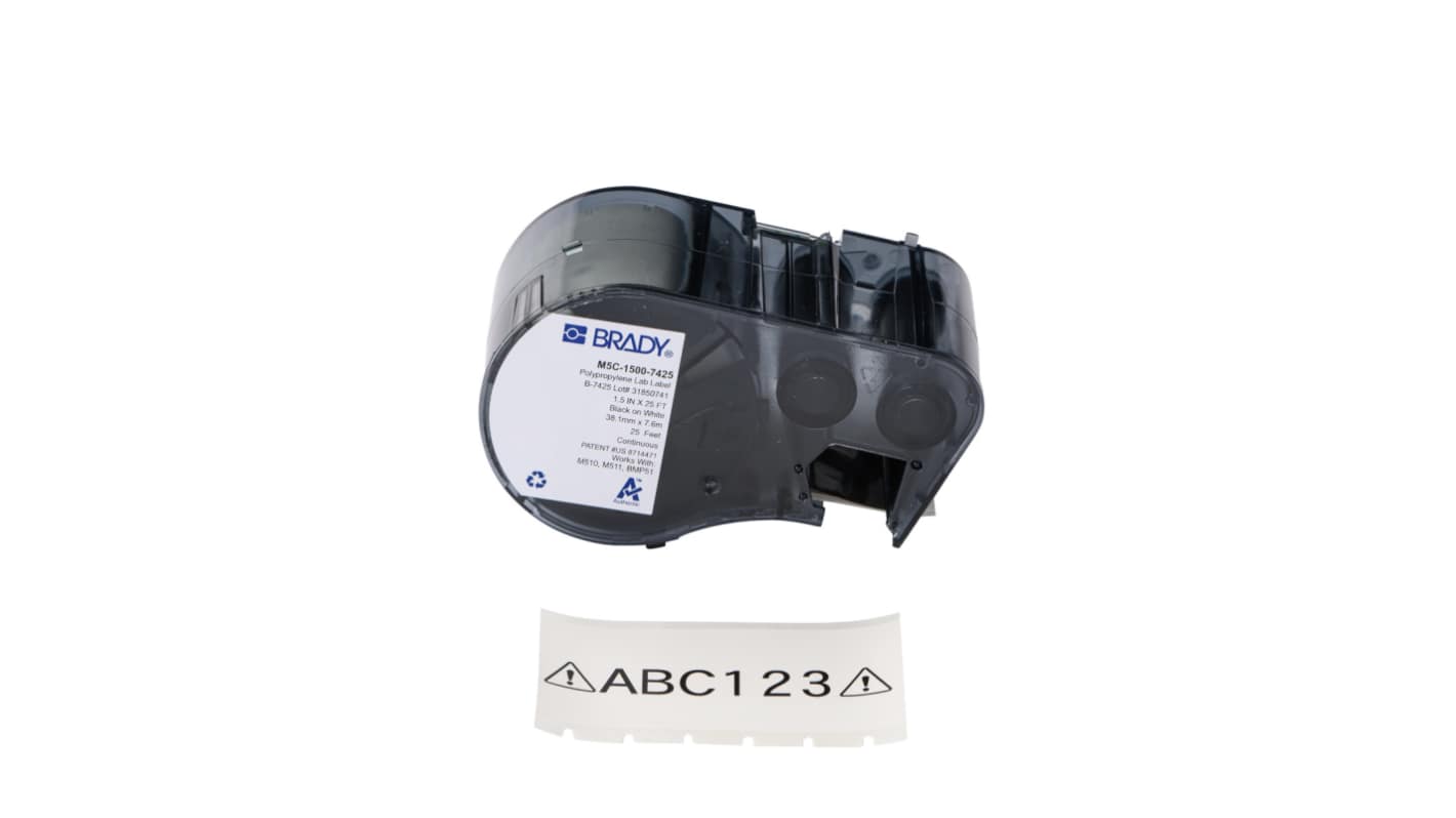 Brady B-7425 Black on White Black Print Label Roll, 38.1mm Width, 1Per Pack Qty