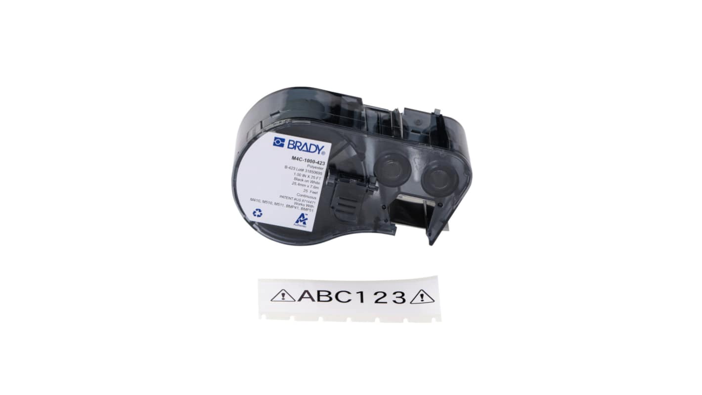 Brady 1770 White Black Print Label Roll, 25.4mm Width, 1Per Pack Qty