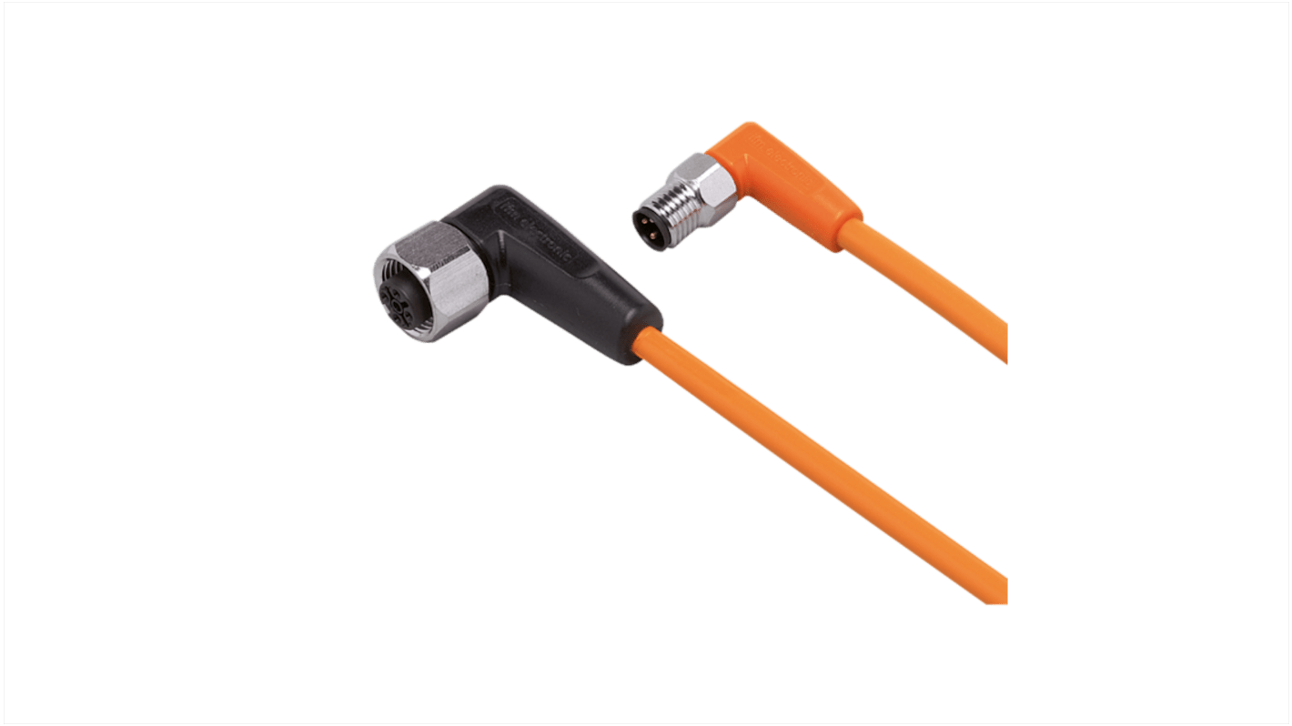 ifm electronic Right Angle Male 1 way M8 to Right Angle Female 1 way M12 Sensor Actuator Cable, 300mm