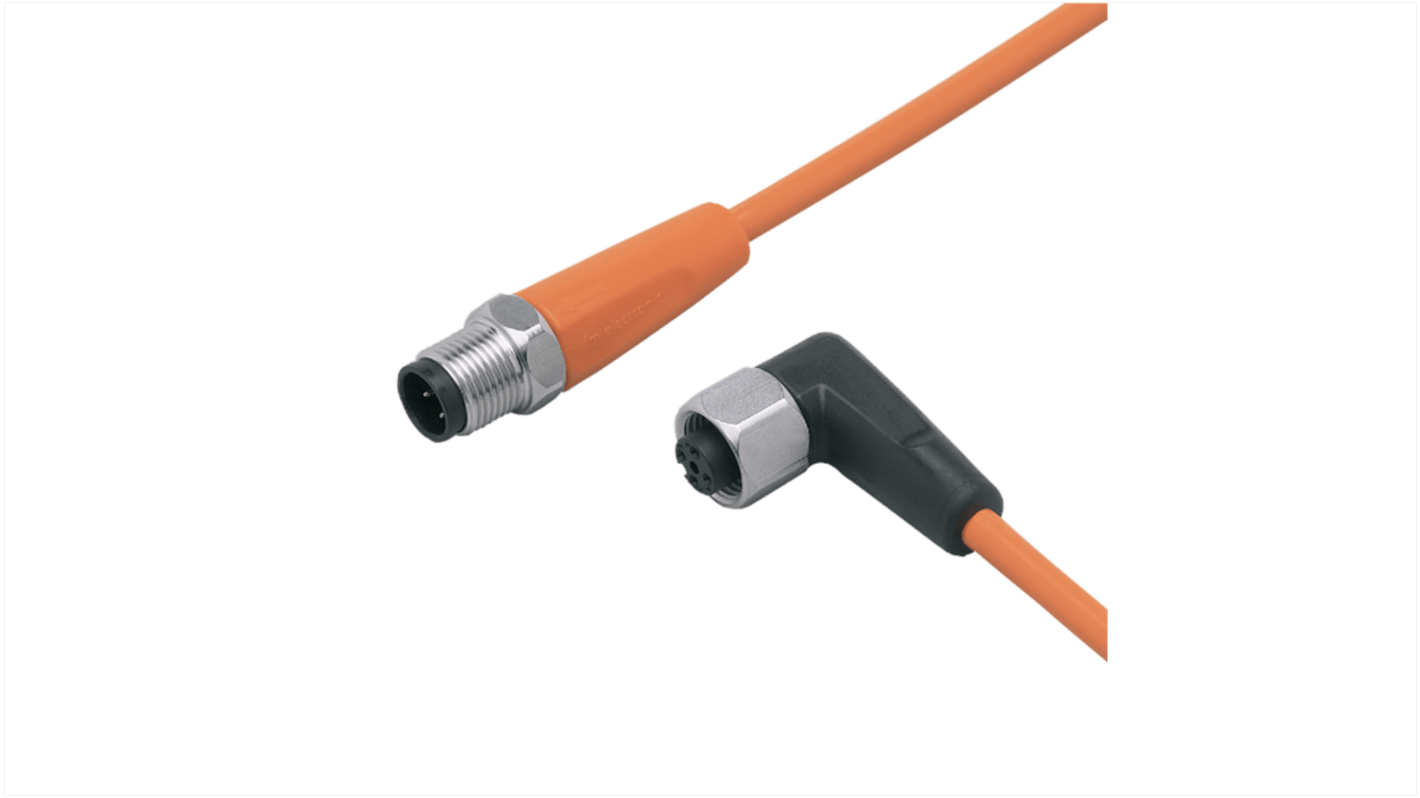 ifm electronic Straight Male 1 way M12 to Right Angle Female 1 way M12 Sensor Actuator Cable, 300mm