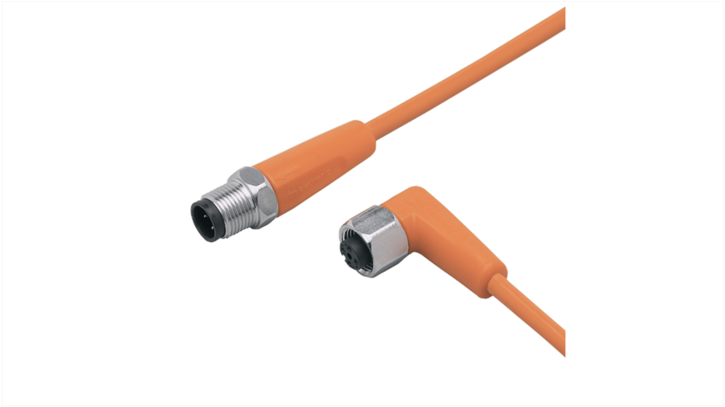 ifm electronic Straight Male 1 way M12 to Right Angle Female 1 way M12 Sensor Actuator Cable, 2m