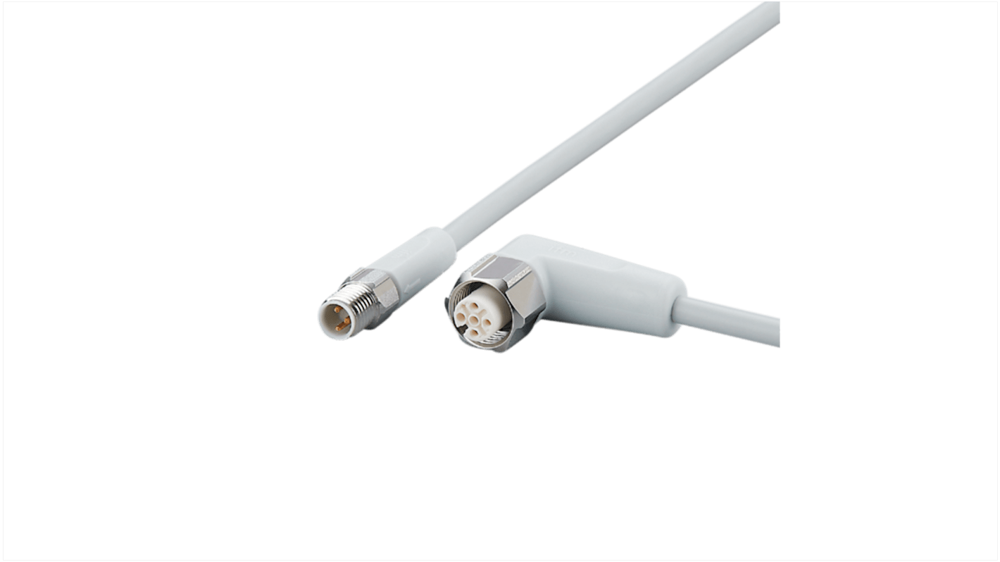 ifm electronic Straight Male 3 way M8 to Right Angle Female 5 way M12 Communication Cable, 600mm