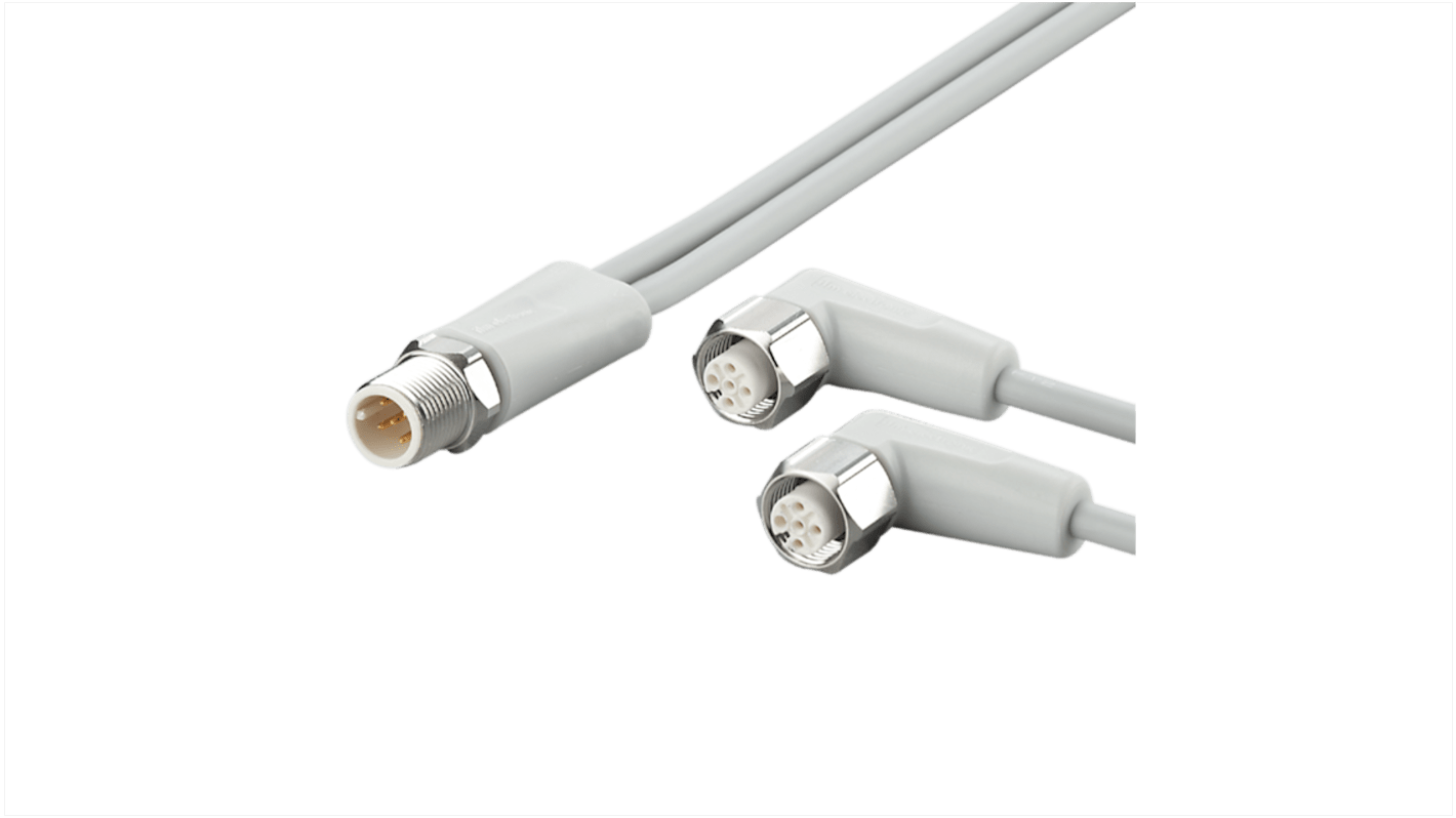 ifm electronic Straight Male 5 way M12 to Right Angle Female 5 way M12 Communication Cable, 1m