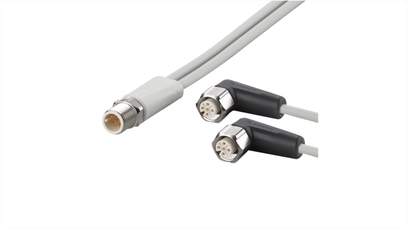ifm electronic Straight Male 5 way M12 to Right Angle Female 5 way M12 Communication Cable, 5m