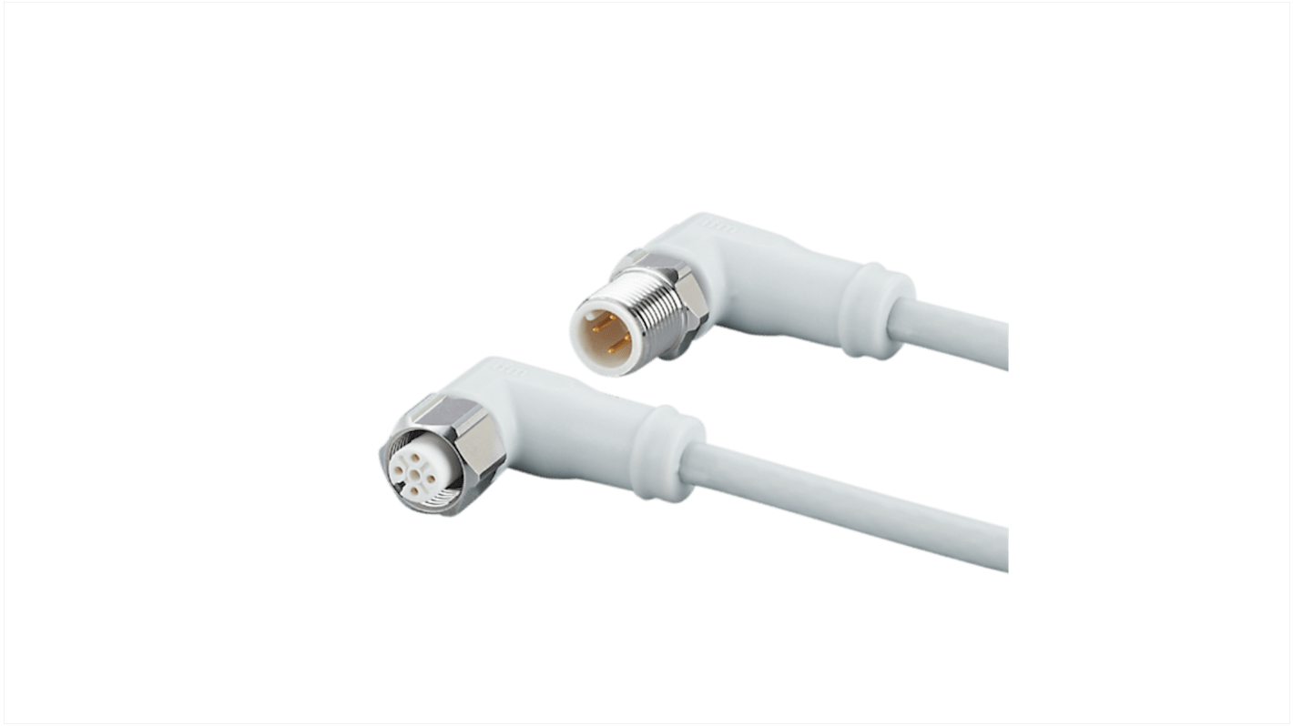 ifm electronic Right Angle Male 4 way M12 to Right Angle Female 5 way M12 Communication Cable, 5m