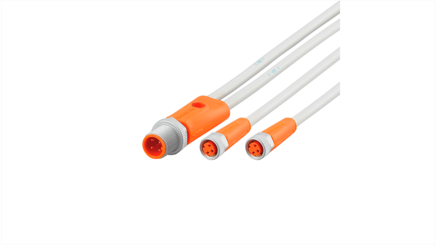 ifm electronic Straight Male 1 way M12 to Straight Female 2 way M8 Sensor Actuator Cable, 300mm