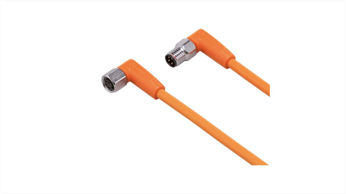 ifm electronic Right Angle Male 1 way M8 to Right Angle Female 1 way M8 Sensor Actuator Cable, 5m