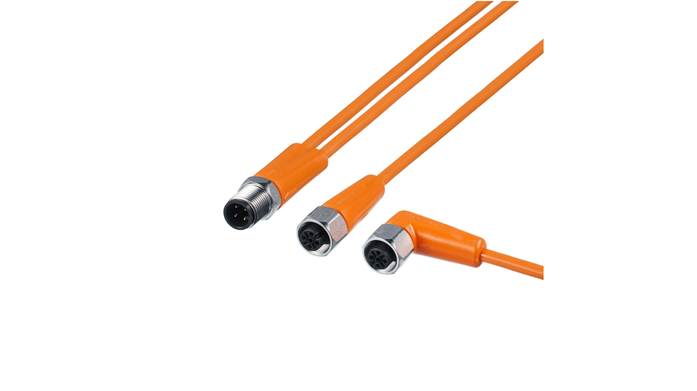 ifm electronic Straight Male 1 way M12 to Right Angle Female 2 way M12 Sensor Actuator Cable, 2m