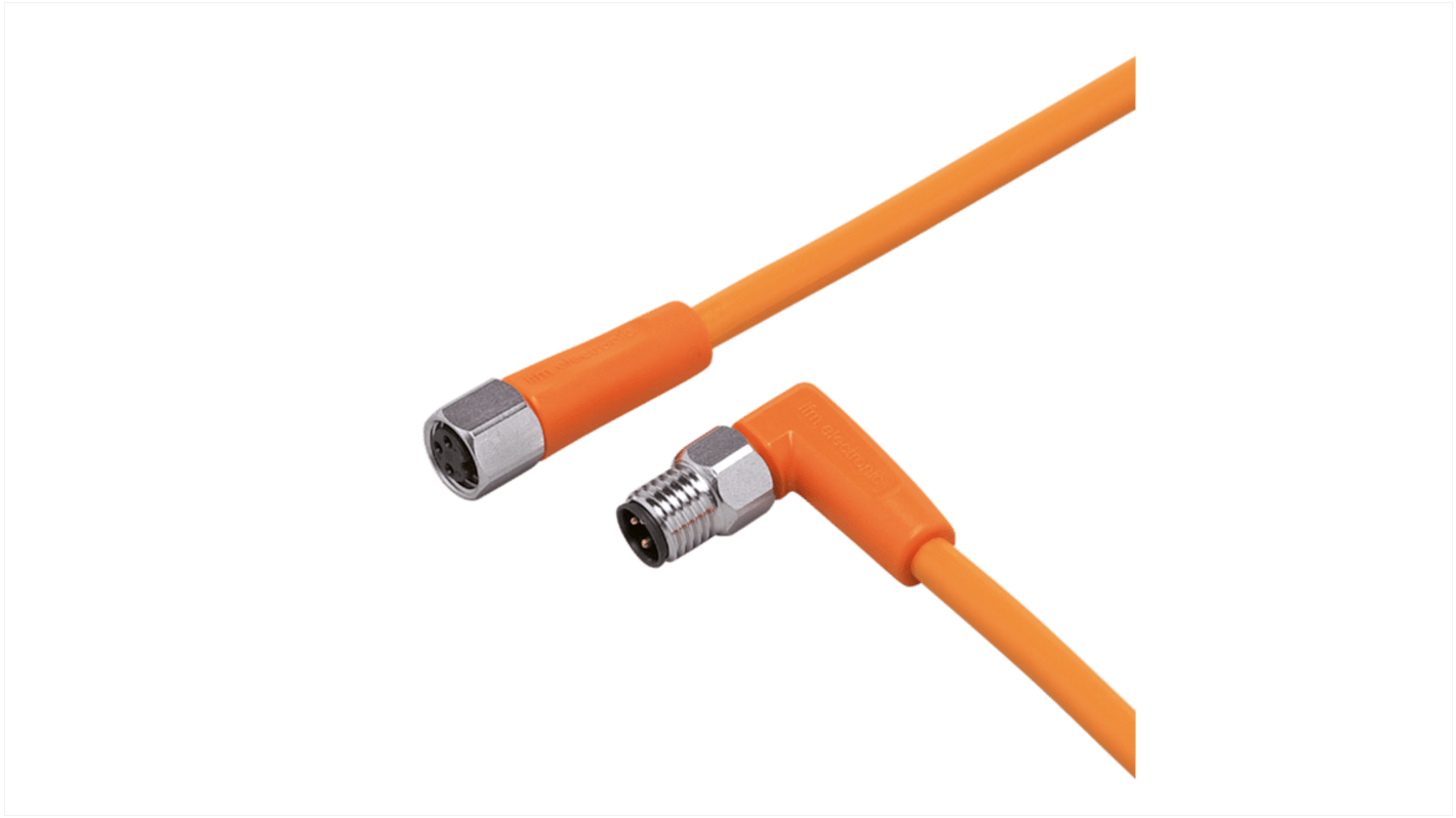 ifm electronic Right Angle Male 1 way M8 to Straight Female 1 way M8 Sensor Actuator Cable, 1m
