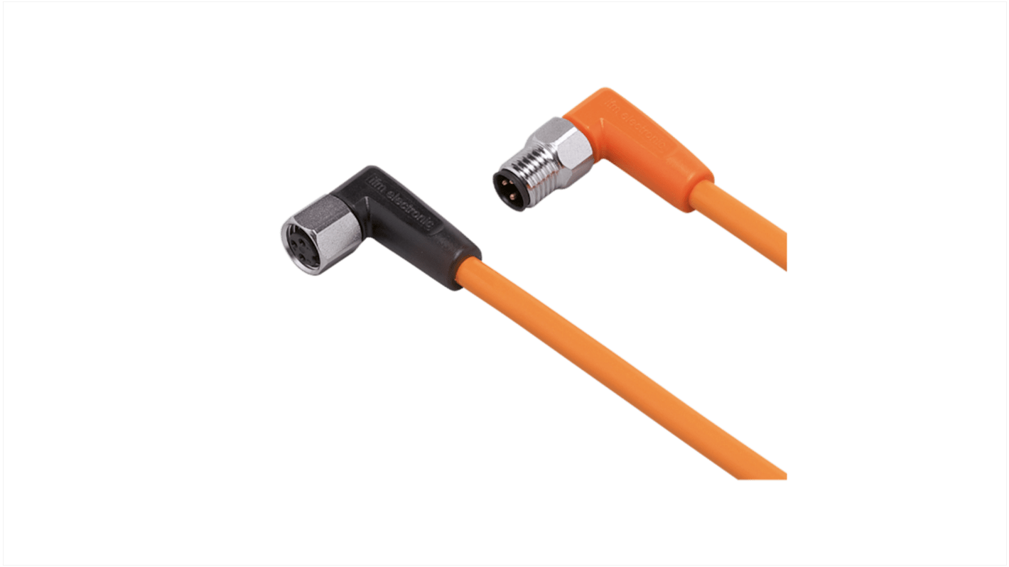 ifm electronic Right Angle Male 1 way M8 to Right Angle Female 1 way M8 Sensor Actuator Cable, 1m