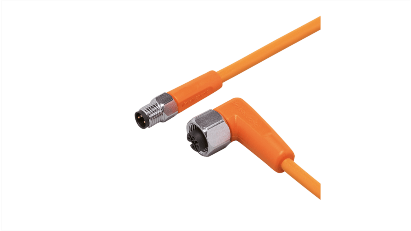 ifm electronic Straight Male 1 way M8 to Right Angle Female 1 way M12 Sensor Actuator Cable, 1m