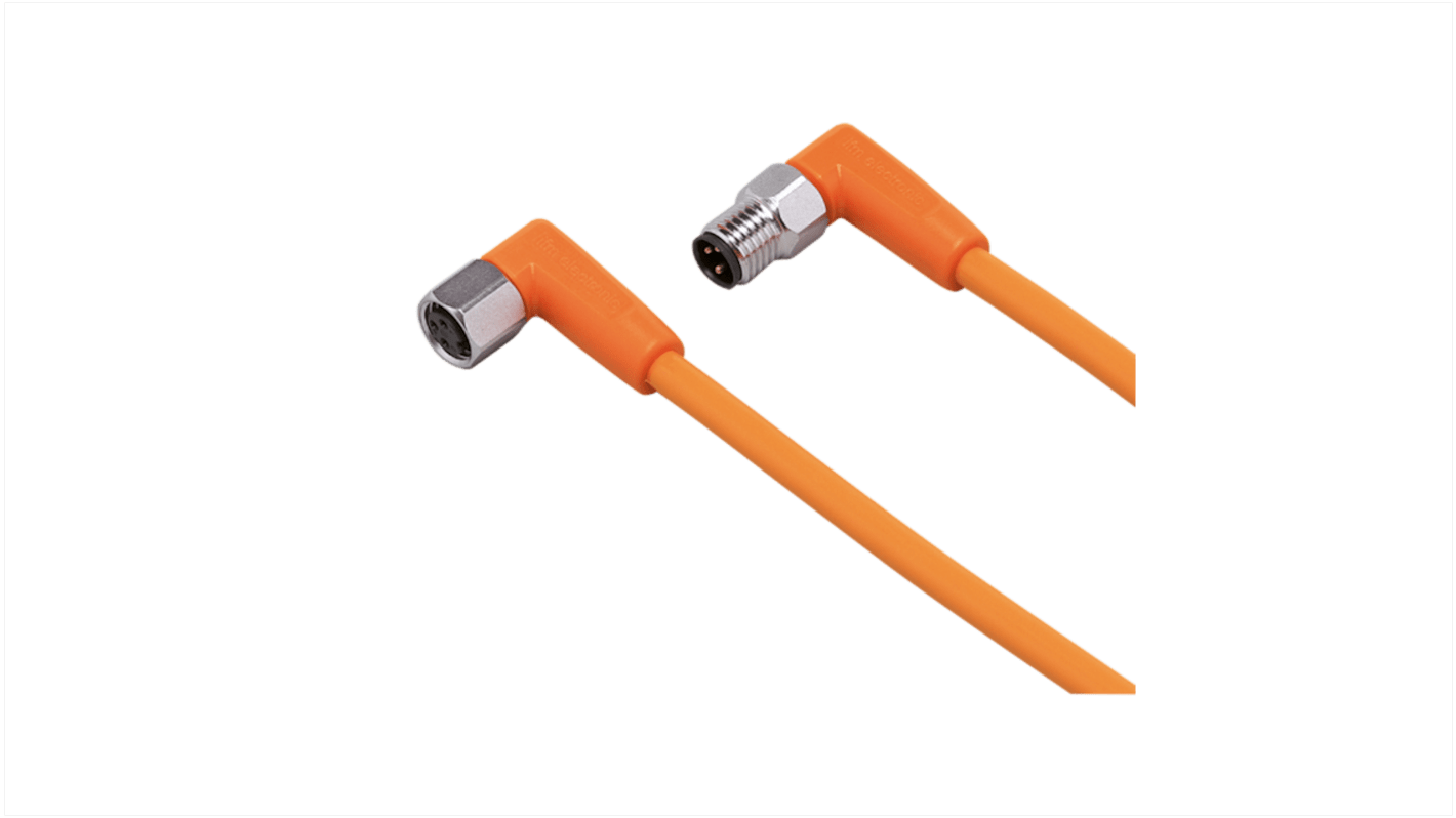 ifm electronic Right Angle Male 1 way M8 to Right Angle Female 1 way M8 Sensor Actuator Cable, 300mm