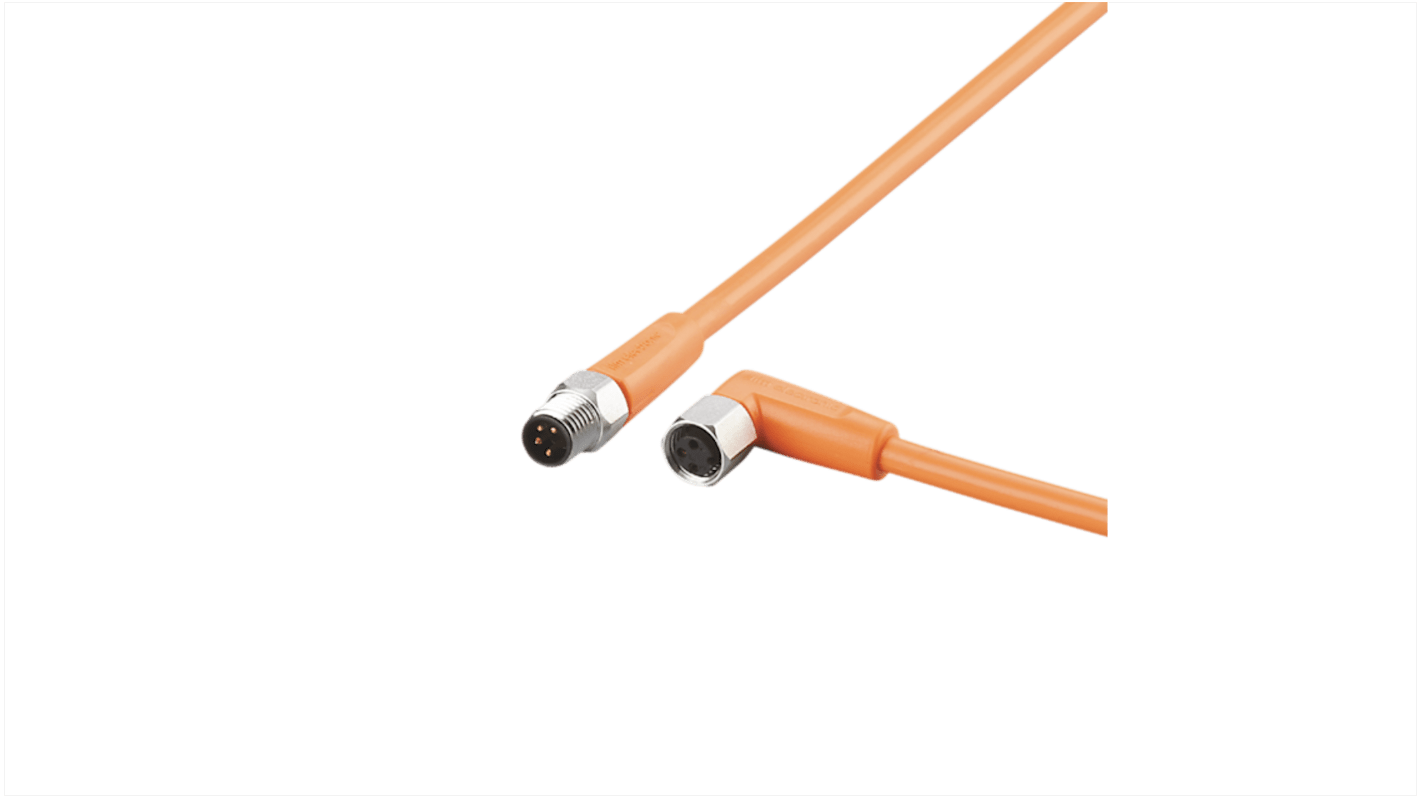 ifm electronic Straight Male 1 way M8 to Right Angle Female 1 way M8 Sensor Actuator Cable, 2m