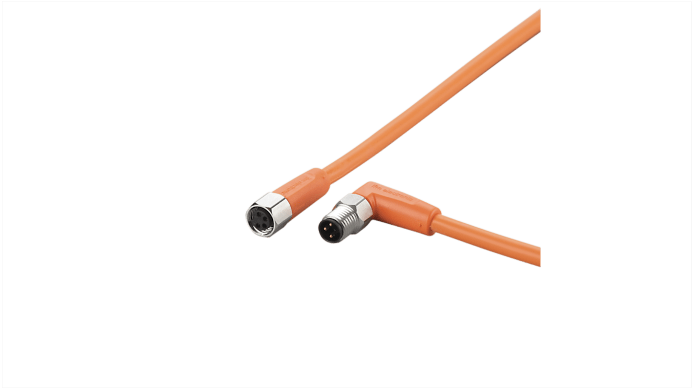 ifm electronic Right Angle Male 1 way M8 to Straight Female 1 way M8 Sensor Actuator Cable, 2m