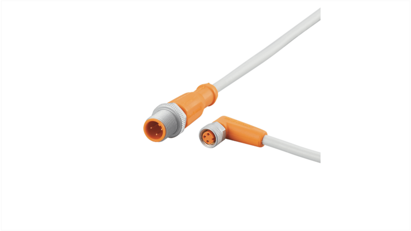 ifm electronic Straight Male 1 way M12 to Right Angle Female 1 way M8 Sensor Actuator Cable, 1.5m