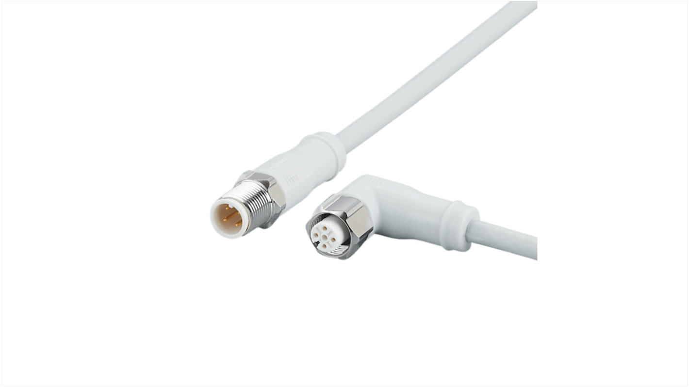 ifm electronic Straight Male 4 way M12 to Right Angle Female 5 way M12 Communication Cable, 2m