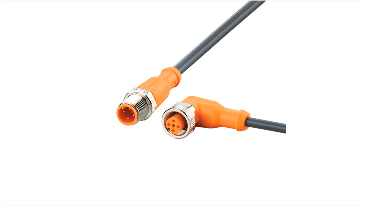 ifm electronic Straight Male 1 way M12 to Right Angle Female 1 way M12 Actuator/Sensor Cable, 1.5m