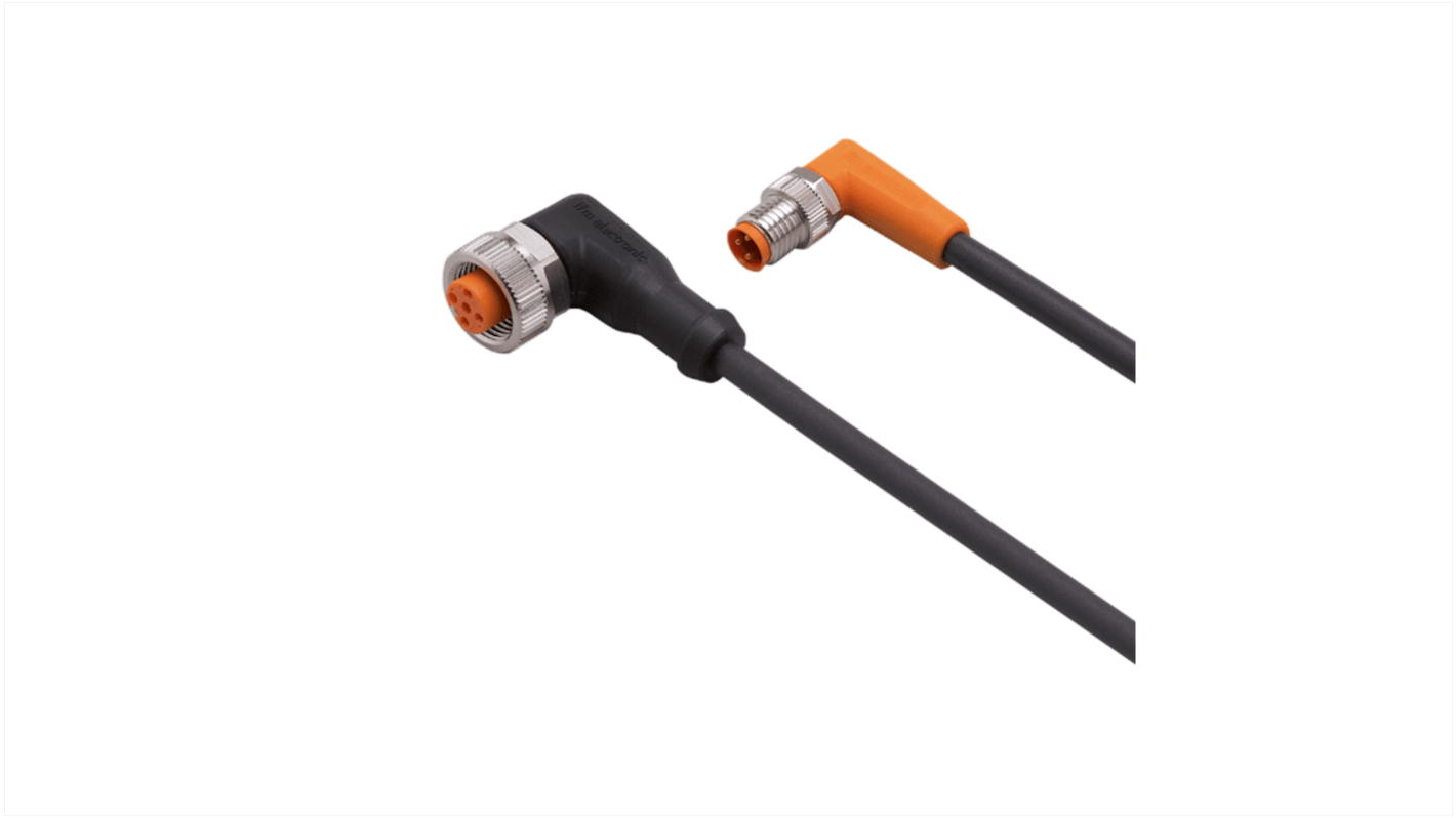 ifm electronic Right Angle Male 4 way M8 to Right Angle Female 5 way M12 Communication Cable, 300mm