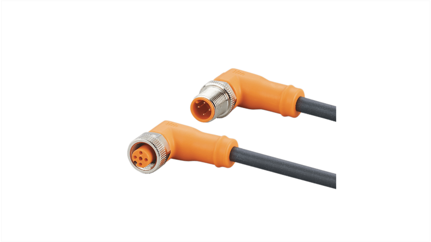 ifm electronic Right Angle Male 4 way M12 to Right Angle Female 5 way M12 Communication Cable, 10m