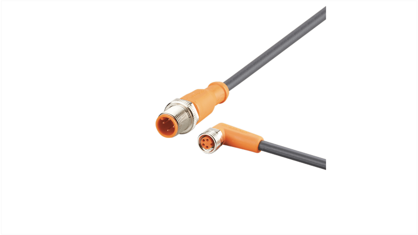 ifm electronic Straight Male 4 way M12 to Right Angle Female 4 way M8 Communication Cable, 3m