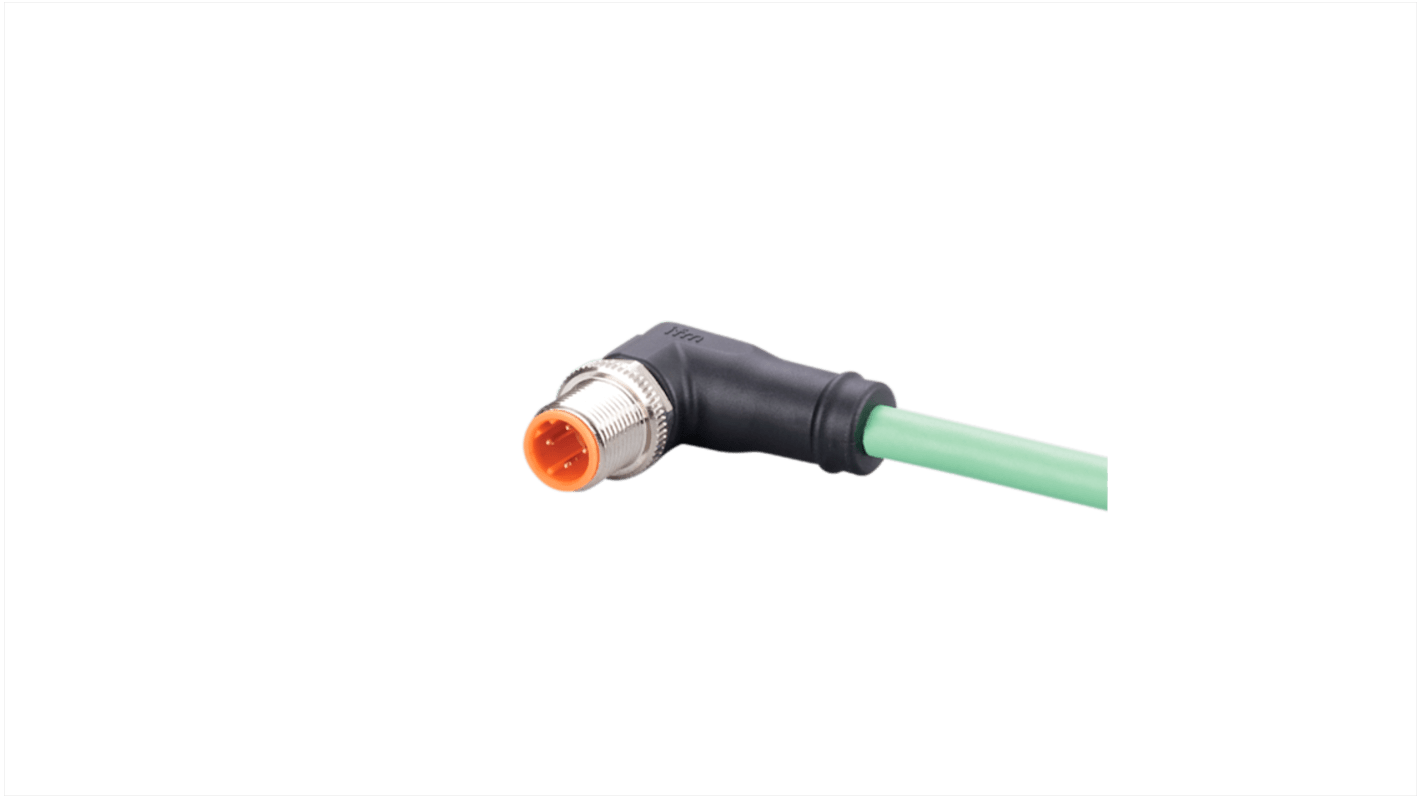 ifm electronic Straight Male 4 way M12 to Right Angle Male 4 way M12 Communication Cable, 2m