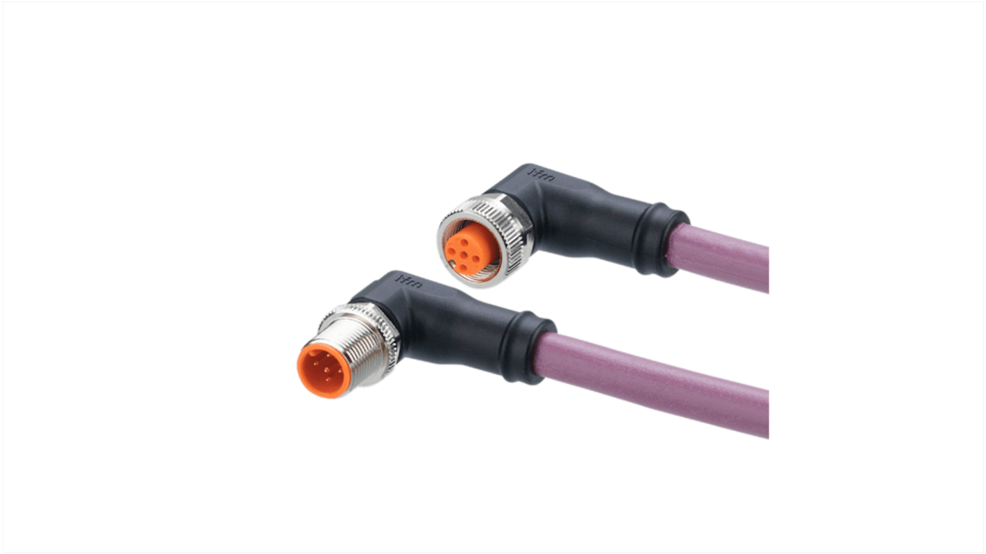 ifm electronic Right Angle Male 5 way M12 to Right Angle Female 5 way M12 Communication Cable, 5m
