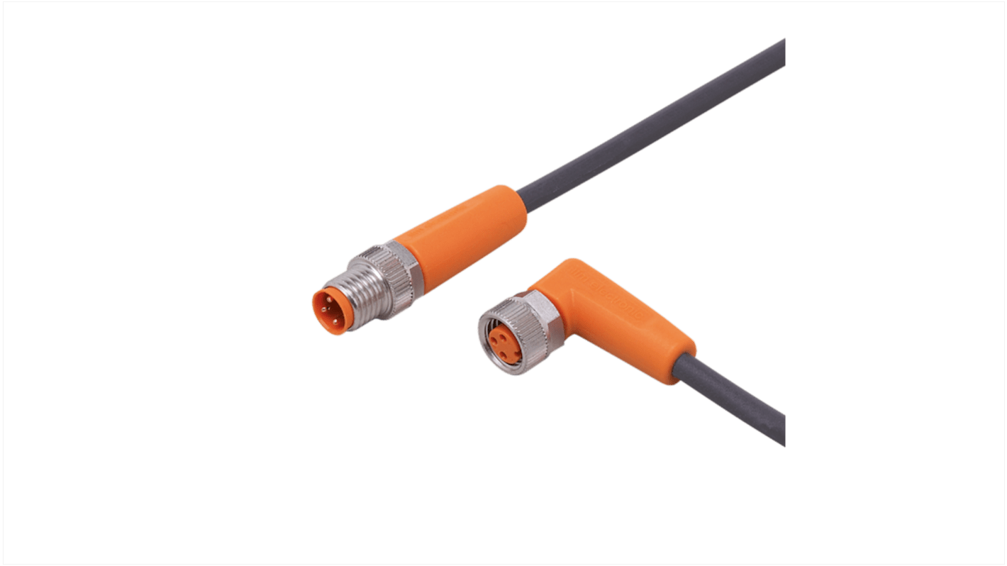 ifm electronic Straight Male 3 way M8 to Right Angle Female 3 way M8 Communication Cable, 900mm