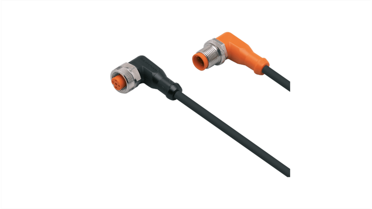 ifm electronic Right Angle Male 1 way M12 to Right Angle Female 1 way M12 Actuator/Sensor Cable, 5m