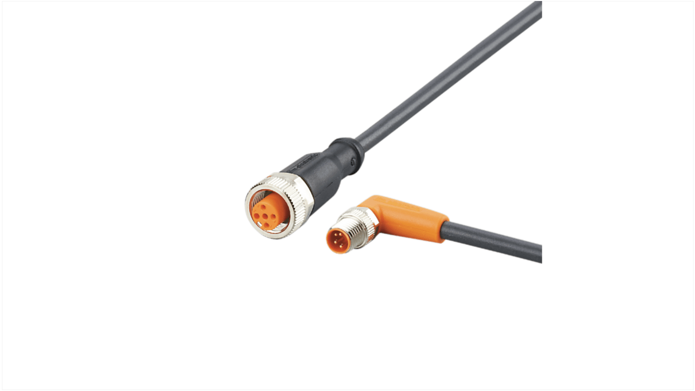 ifm electronic Right Angle Male 4 way M8 to Straight Female 5 way M12 Communication Cable, 300mm