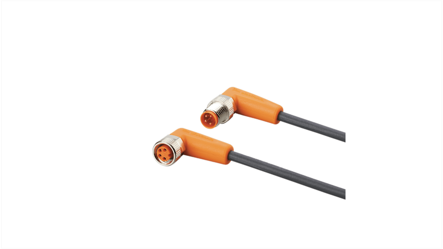 ifm electronic Right Angle Male 4 way M8 to Right Angle Male 3 way M8 Communication Cable, 200mm