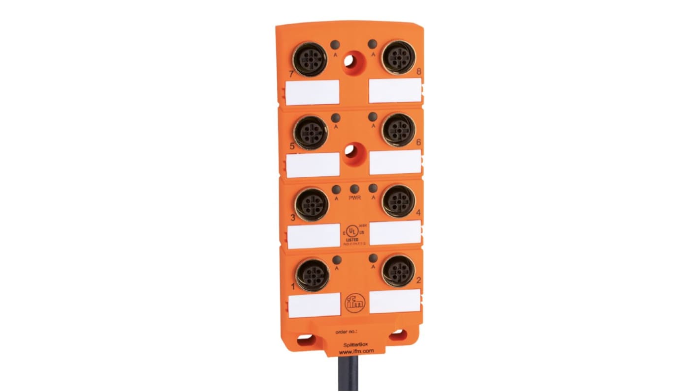 ifm electronic EBC Series Sensor Box, M12, 2.4m cable, 8 port