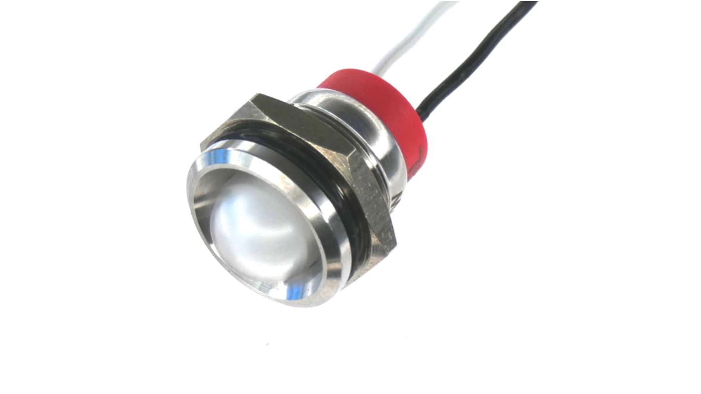 CML Innovative Technologies PL16SL Series White Panel LED, 24V, 16mm Mounting Hole Size, Lead Wires Termination, IP67