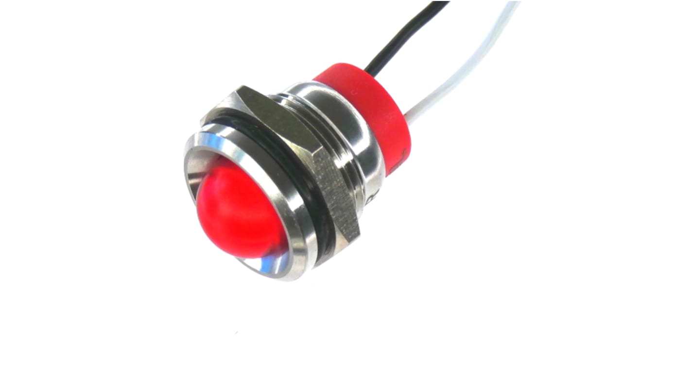 CML Innovative Technologies PL16SL Series Red Panel LED, 110V, 16mm Mounting Hole Size, Lead Wires Termination, IP67