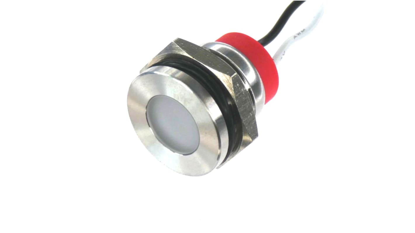 CML Innovative Technologies PL16SL Series White Panel LED, 12V, 16mm Mounting Hole Size, Lead Wires Termination, IP67