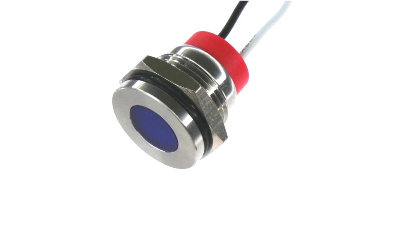 CML Innovative Technologies PL16SL Series Blue Panel LED, 24V, 16mm Mounting Hole Size, Lead Wires Termination, IP67