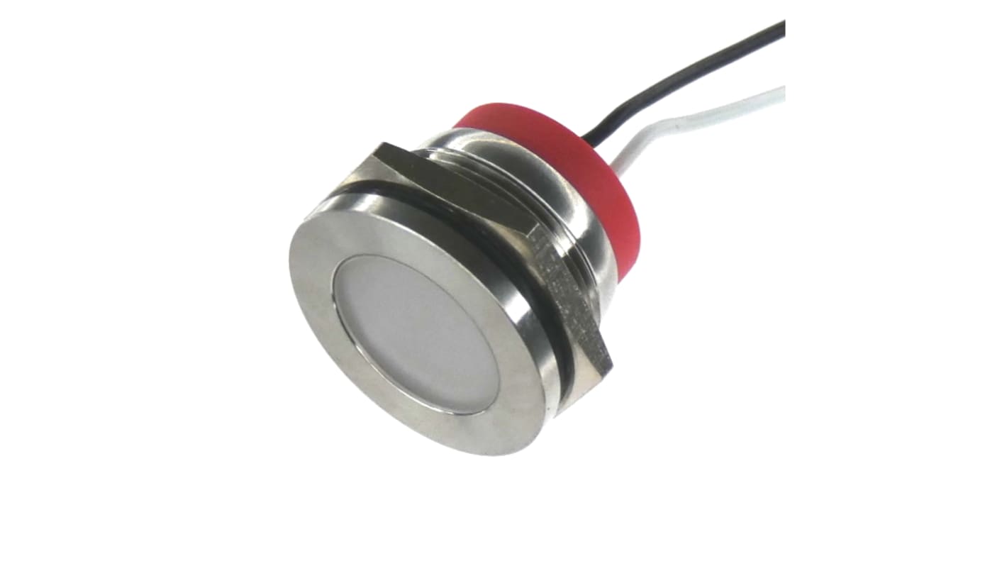 CML Innovative Technologies PL22SL Series White Panel LED, 12V, 22mm Mounting Hole Size, Lead Wires Termination, IP67